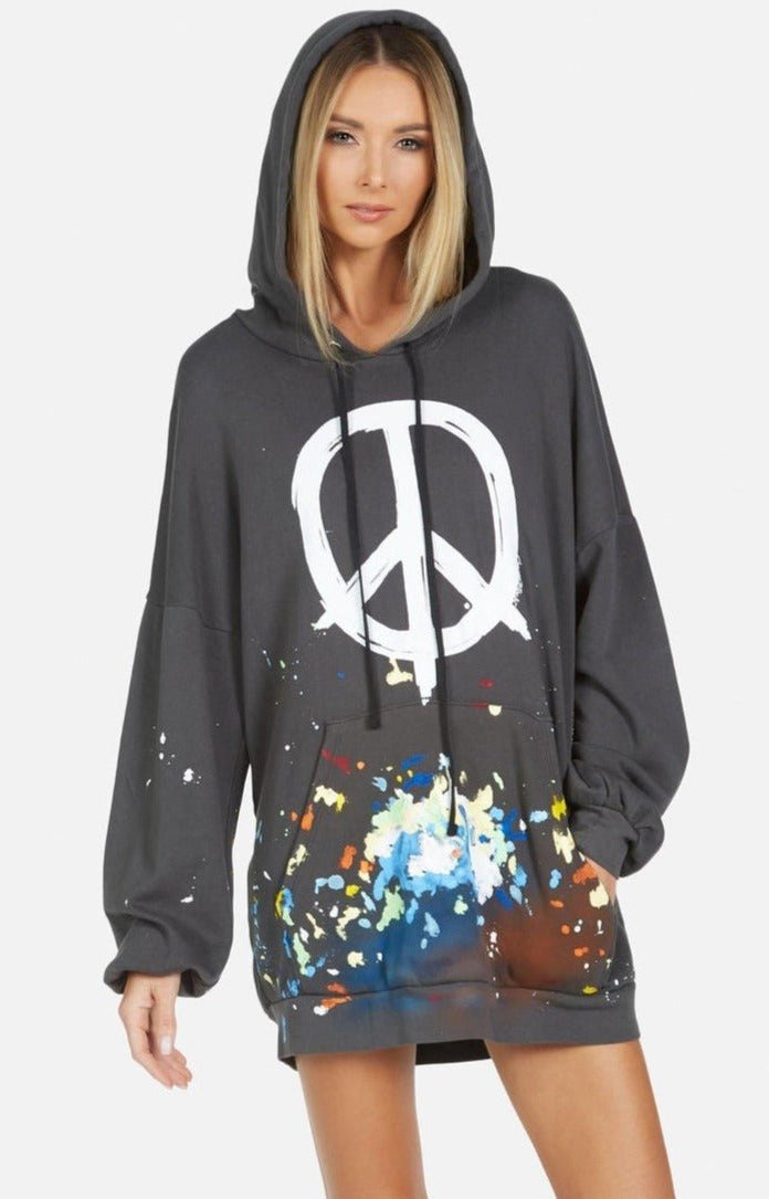 Lauren Moshi Desiree Brush Peace Hoodie Dress Hooded Sweatshirt by Lauren Moshi as seen on celebrities