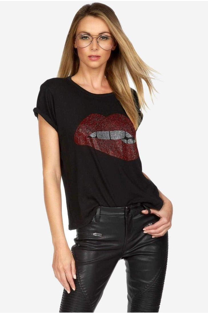 Lauren Moshi Edda Crystal Biting Lip T-Shirt T-Shirt by Lauren Moshi as seen on celebrities