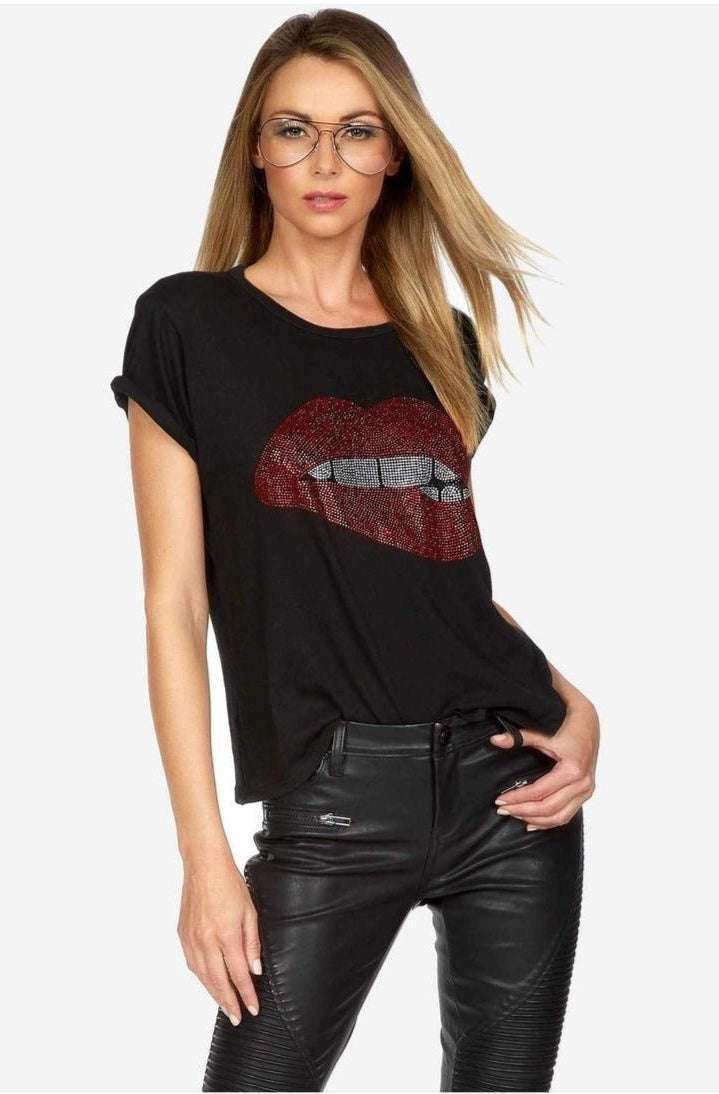 Lauren Moshi Edda Crystal Biting Lip T-Shirt T-Shirt by Lauren Moshi as seen on celebrities