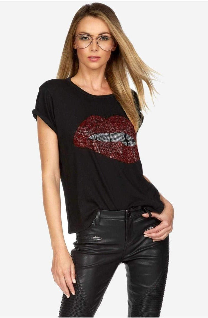 Lauren Moshi Edda Crystal Biting Lip T-Shirt T-Shirt by Lauren Moshi as seen on celebrities