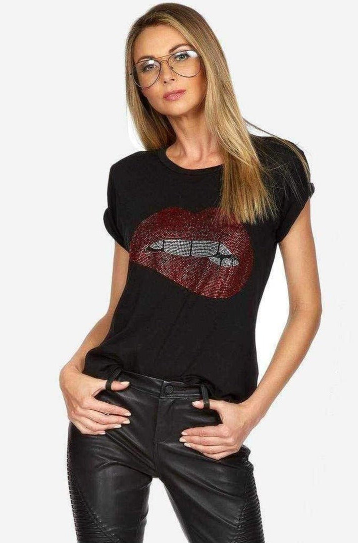 Lauren Moshi Edda Crystal Biting Lip T-Shirt T-Shirt by Lauren Moshi as seen on celebrities