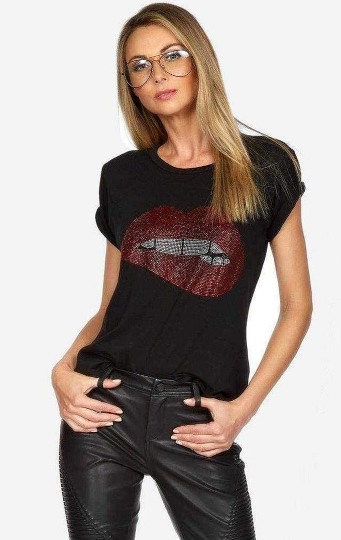 Lauren Moshi Edda Crystal Biting Lip T-Shirt T-Shirt by Lauren Moshi as seen on celebrities
