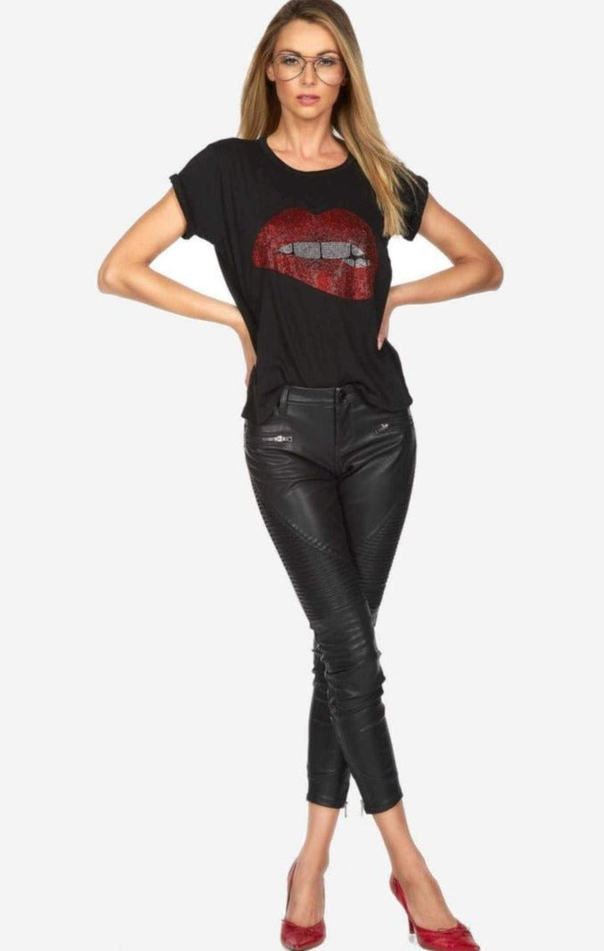 Lauren Moshi Edda Crystal Biting Lip T-Shirt T-Shirt by Lauren Moshi as seen on celebrities