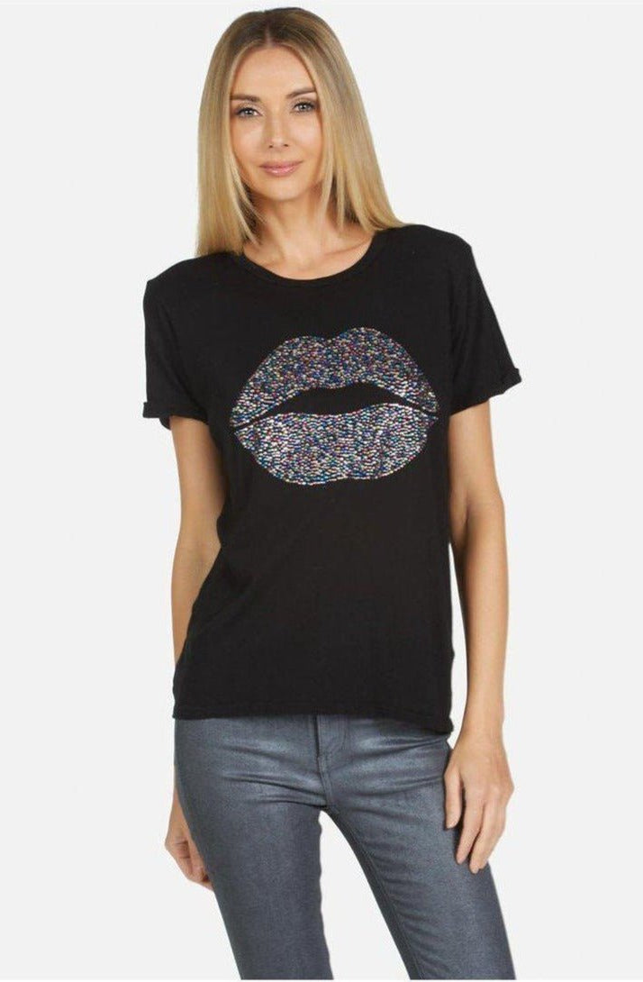 Lauren Moshi Edda Crystal Sprinkle Lip T-Shirt T-Shirt by Lauren Moshi as seen on celebrities