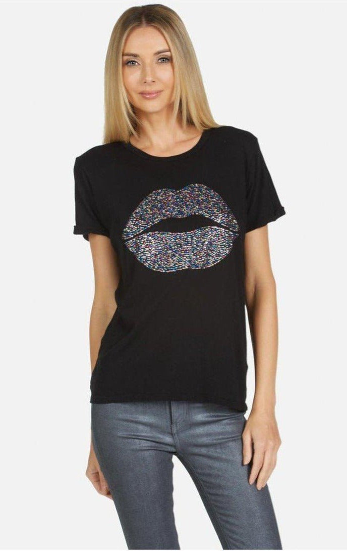 Lauren Moshi Edda Crystal Sprinkle Lip T-Shirt T-Shirt by Lauren Moshi as seen on celebrities