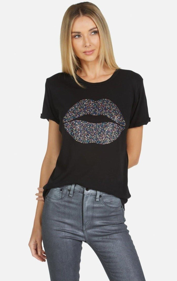 Lauren Moshi Edda Crystal Sprinkle Lip T-Shirt T-Shirt by Lauren Moshi as seen on celebrities