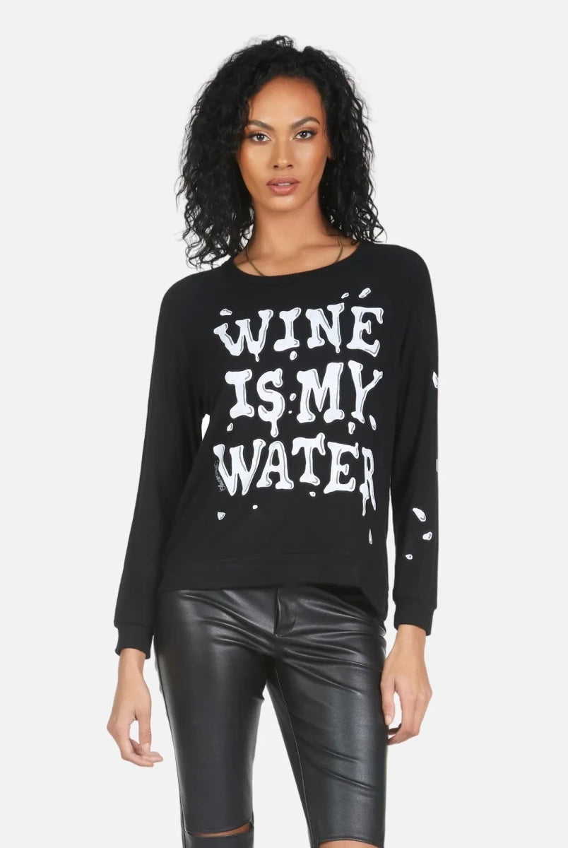 Shop Lauren Moshi Lauren Moshi Everly Wine is My Water Pullover Pullover for women – premium loungewear and festival fashion at Spoiled Brat