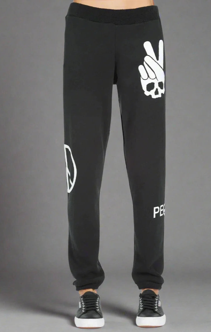 Lauren Moshi Gia Skull Peace Hand Jogger Pants Jogging Pants by Lauren Moshi as seen on celebrities