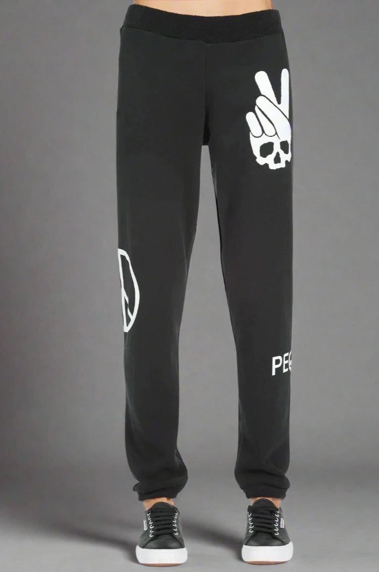 Lauren Moshi Gia Skull Peace Hand Jogger Pants Jogging Pants by Lauren Moshi as seen on celebrities