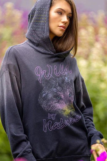 Shop Lauren Moshi Lauren Moshi Harmony Wild Wolf Hooded Sweatshirt Sweater for women – premium loungewear and festival fashion at Spoiled Brat
