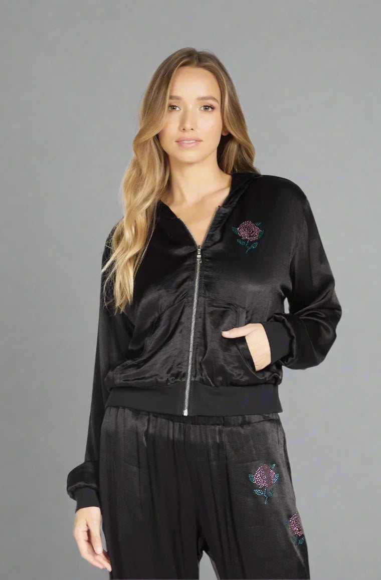 Lauren Moshi Kathleen Crystal Roses Satin Bomber Jacket Jacket by Lauren Moshi as seen on celebrities