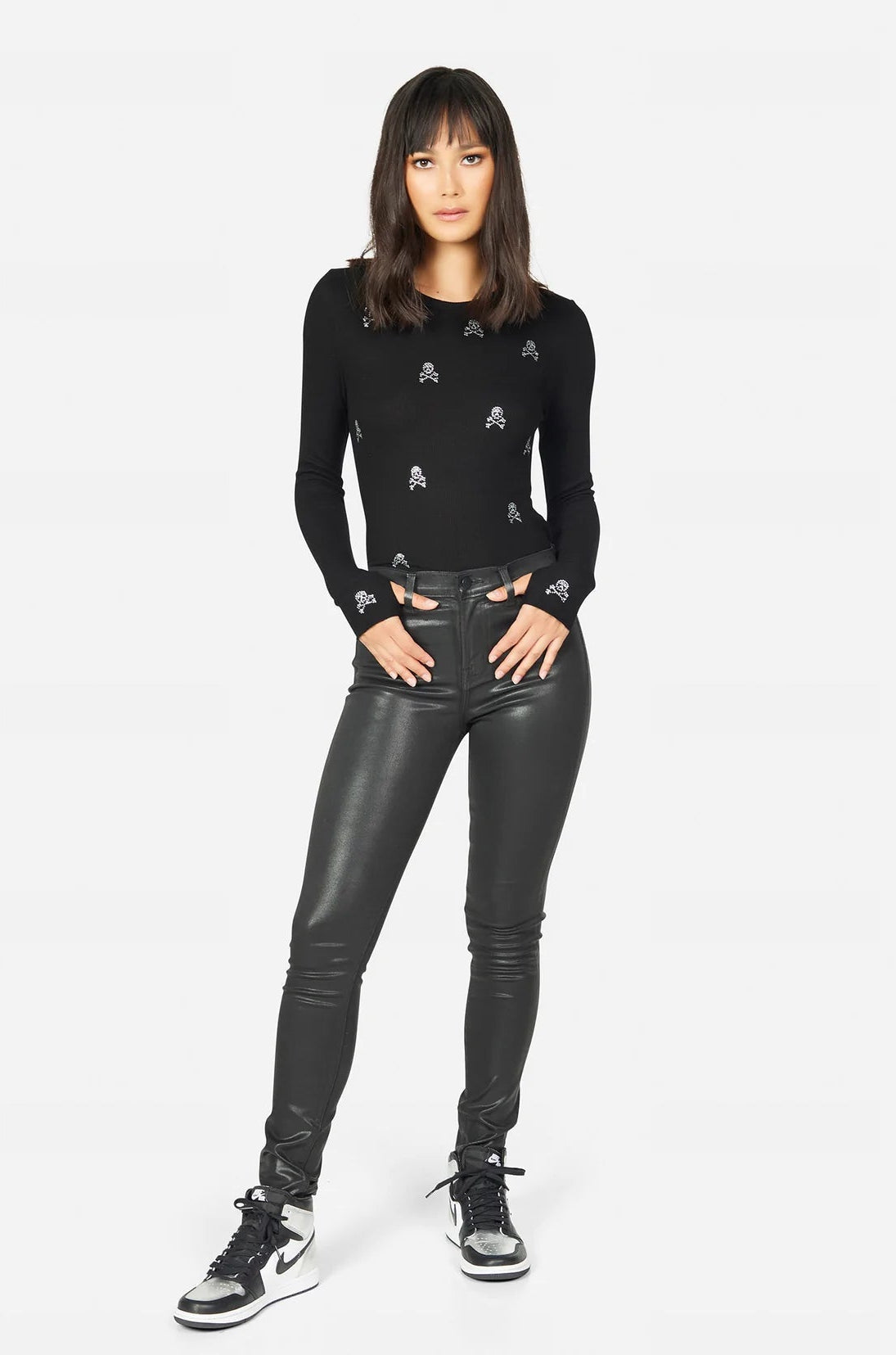 Lauren Moshi McKinely Mini Crystal Cross Bone Skulls Long Sleeved Top Long Sleeved Top by Lauren Moshi as seen on celebrities