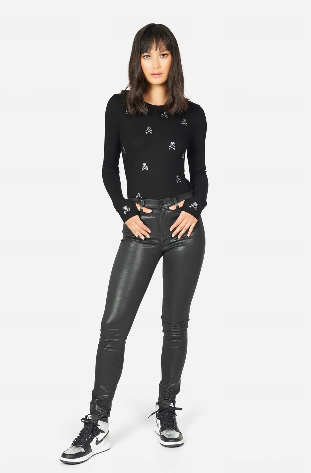 Lauren Moshi McKinely Mini Crystal Cross Bone Skulls Long Sleeved Top Long Sleeved Top by Lauren Moshi as seen on celebrities