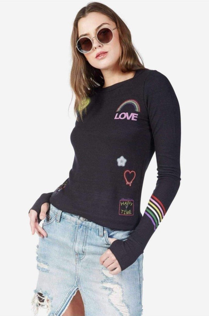 Lauren Moshi Mckinley Neon Signs Thermal Top Long Sleeved Top by Lauren Moshi as seen on celebrities