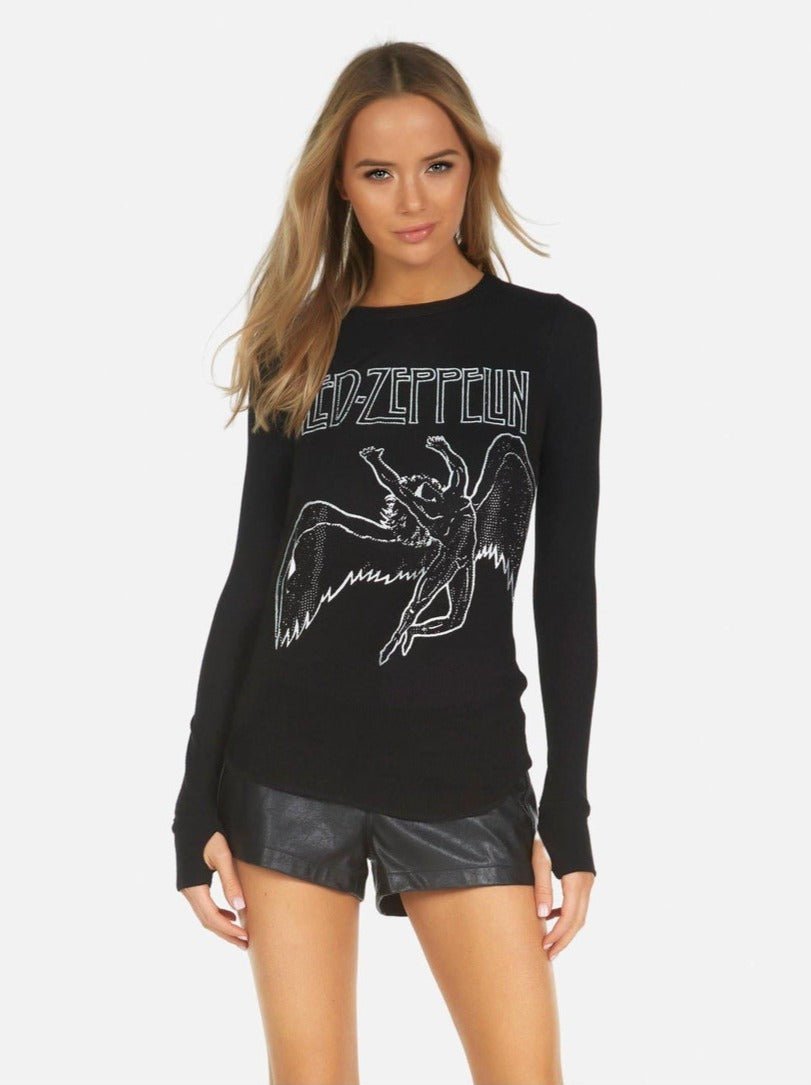 Lauren Moshi McKinley X Led Zeppelin Outline Thermal Top Long Sleeved Top by Lauren Moshi as seen on celebrities