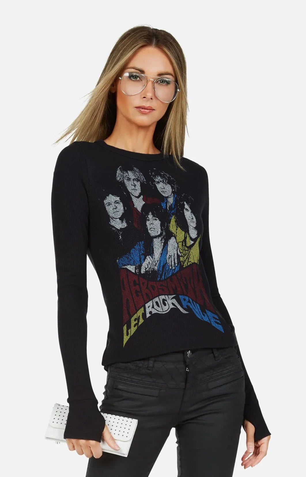 Lauren Moshi McKinley X Vintage Aerosmith Thermal Top Sweatshirt by Lauren Moshi as seen on celebrities