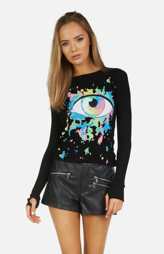 Lauren Moshi McKinley X Watercolor Eye Thermal Top Long Sleeved Top by Lauren Moshi as seen on celebrities