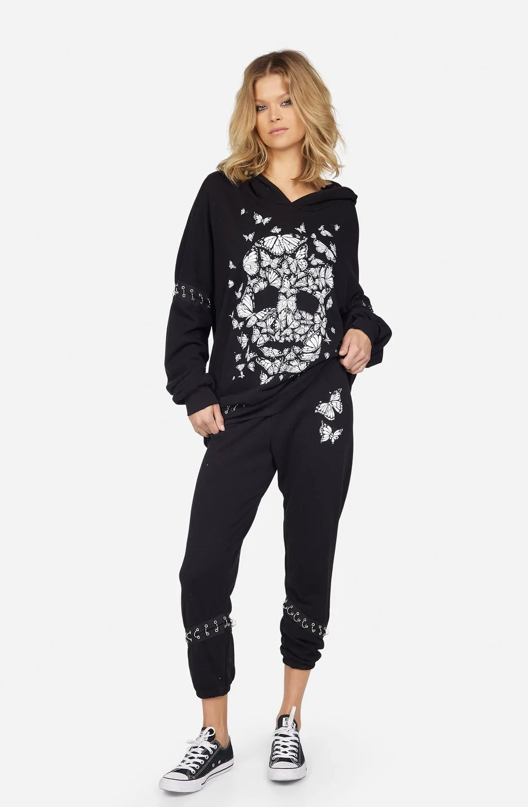 Lauren Moshi Samantha Butterfly Skull Burst Hoodie Wrap Cardigan by Lauren Moshi as seen on celebrities