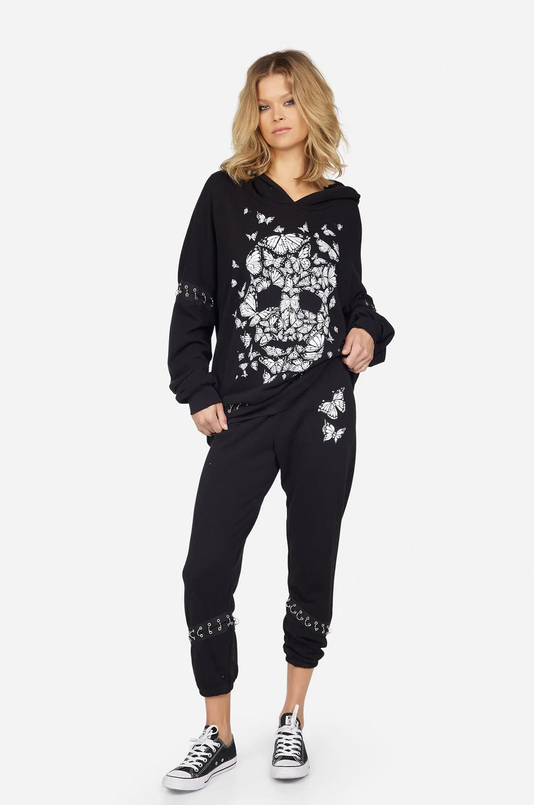 Lauren Moshi Samantha Butterfly Skull Burst Hoodie Wrap Cardigan by Lauren Moshi as seen on celebrities