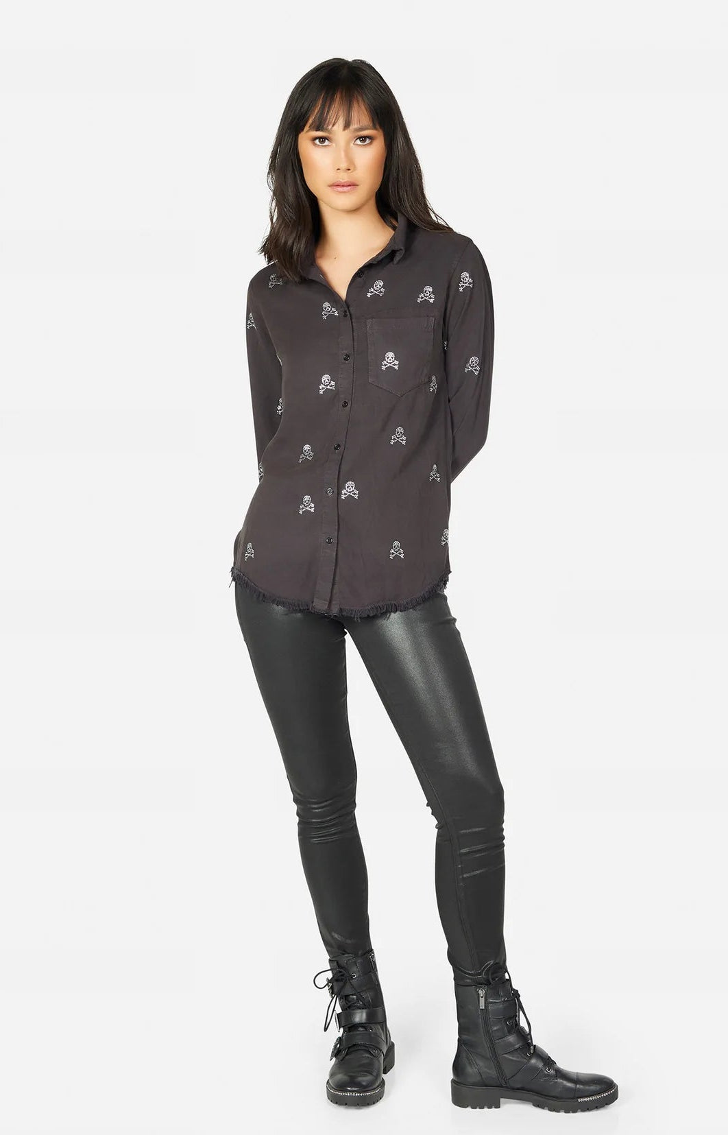 Lauren Moshi Sloane Mini Crystal Cross Bone Skulls Shirt Denim Shirt by Lauren Moshi as seen on celebrities