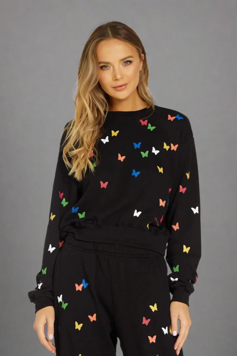 Lauren Moshi Spalding Mini Butterflies Crop Sweater Hoodie by Lauren Moshi as seen on celebrities