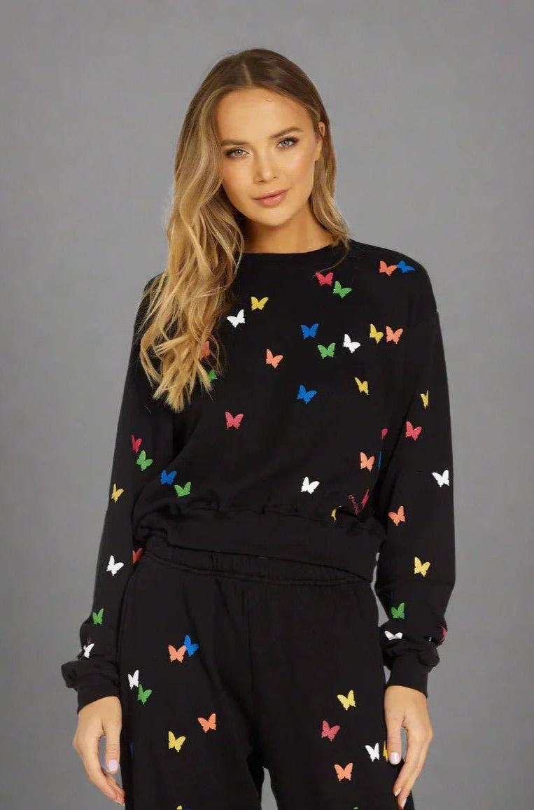 Shop Lauren Moshi Lauren Moshi Spalding Mini Butterflies Crop Sweater Hoodie for women – premium loungewear and festival fashion at Spoiled Brat