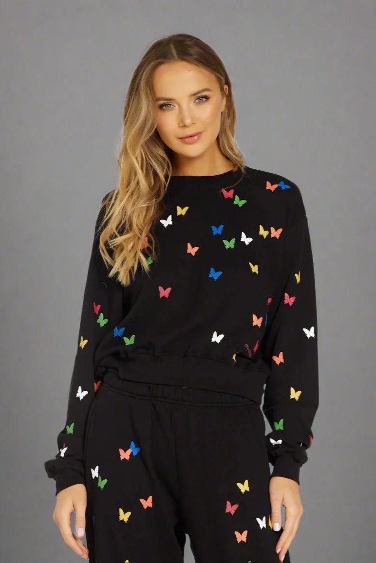 Shop Lauren Moshi Lauren Moshi Spalding Mini Butterflies Crop Sweater Hoodie for women – premium loungewear and festival fashion at Spoiled Brat