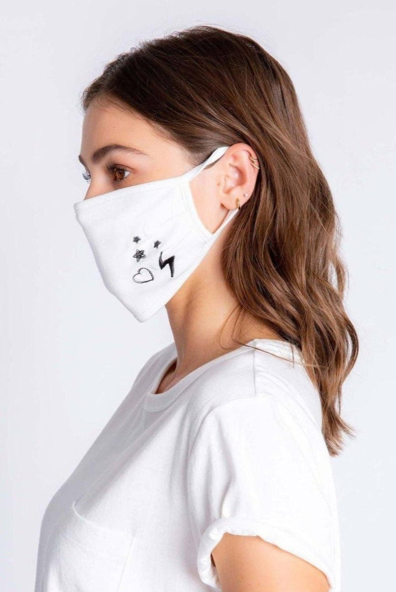 Shop PJ Salvage PJ Salvage Ivory Face Mask with Stars & Hearts Face Mask for women – premium loungewear and festival fashion at Spoiled Brat