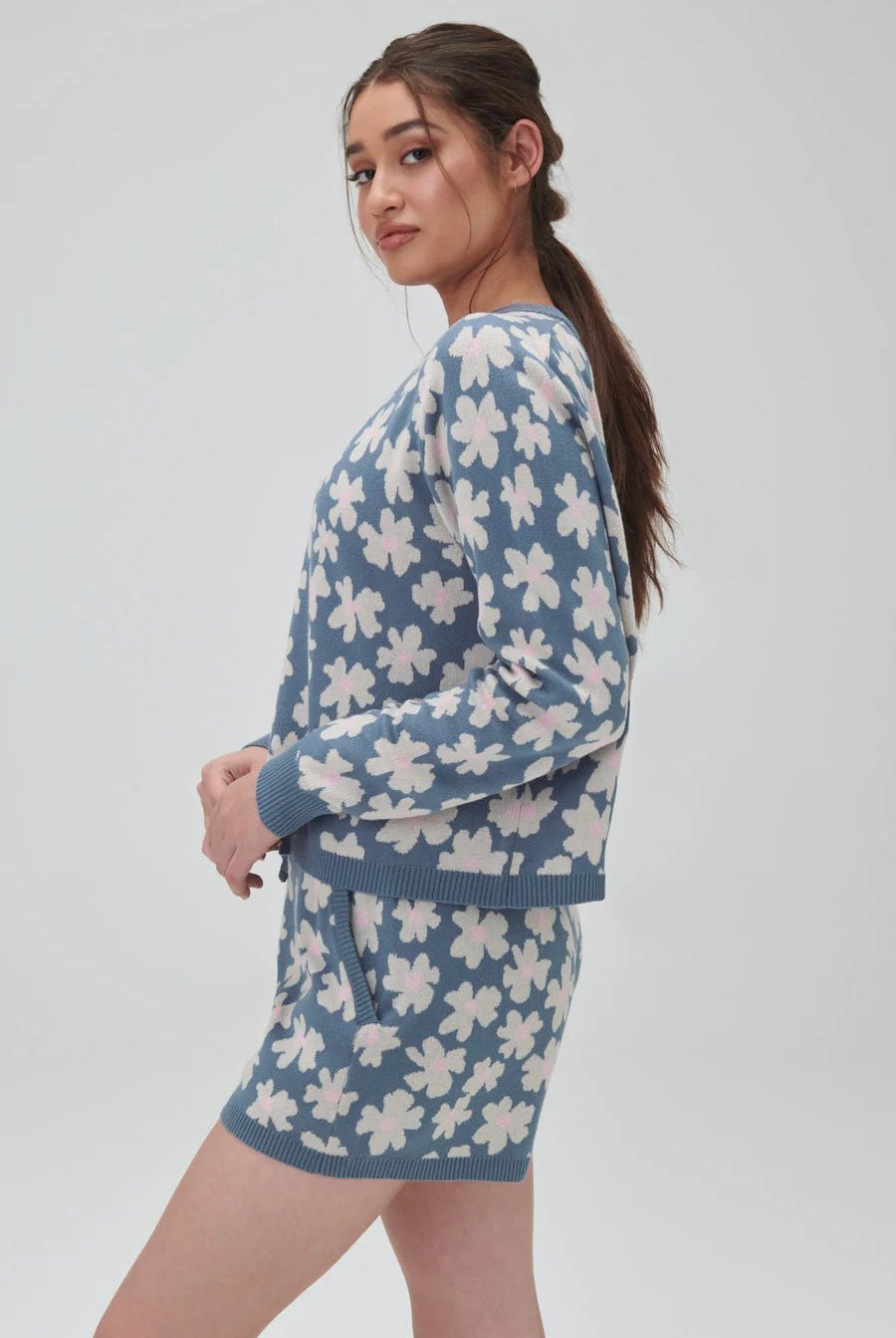 Shop Spiritual Gangster Spiritual Gangster Floral Jacquard Boxy Raglan Pullover Sweater for women – premium loungewear and festival fashion at Spoiled Brat