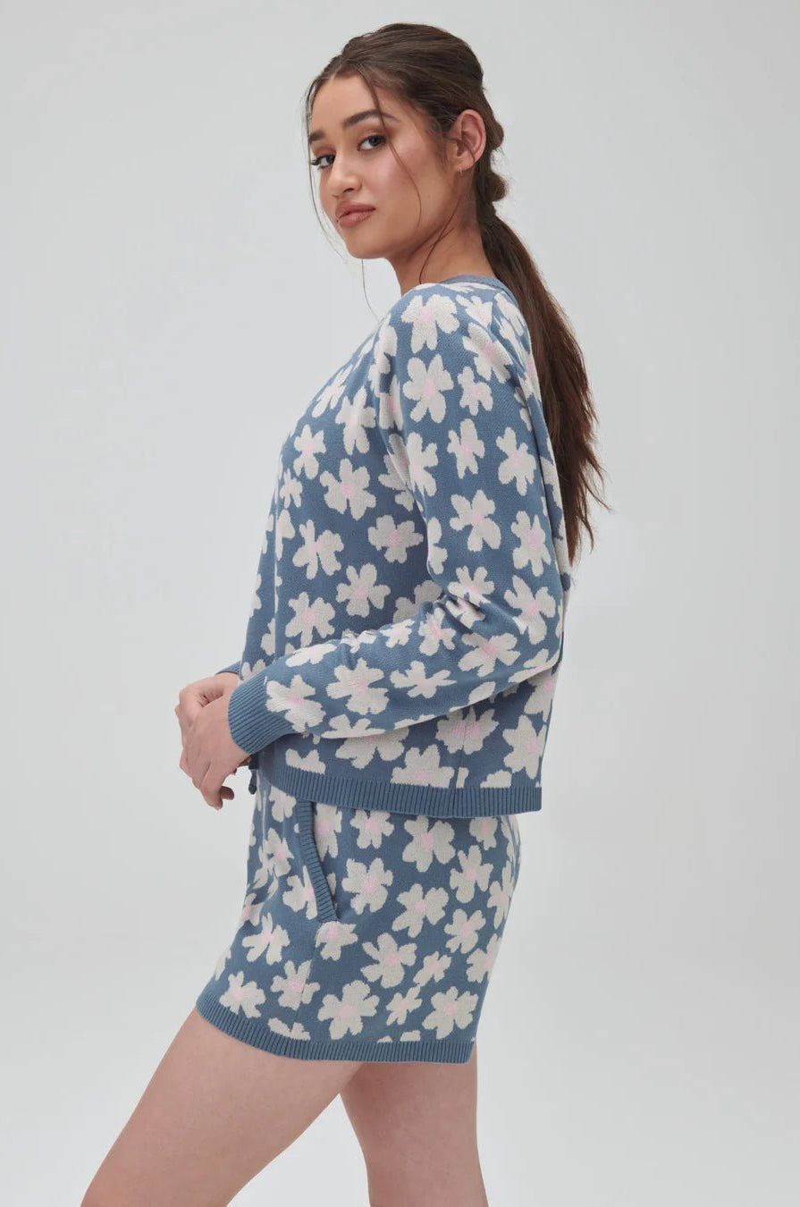 Shop Spiritual Gangster Spiritual Gangster Floral Jacquard Boxy Raglan Pullover Sweater for women – premium loungewear and festival fashion at Spoiled Brat