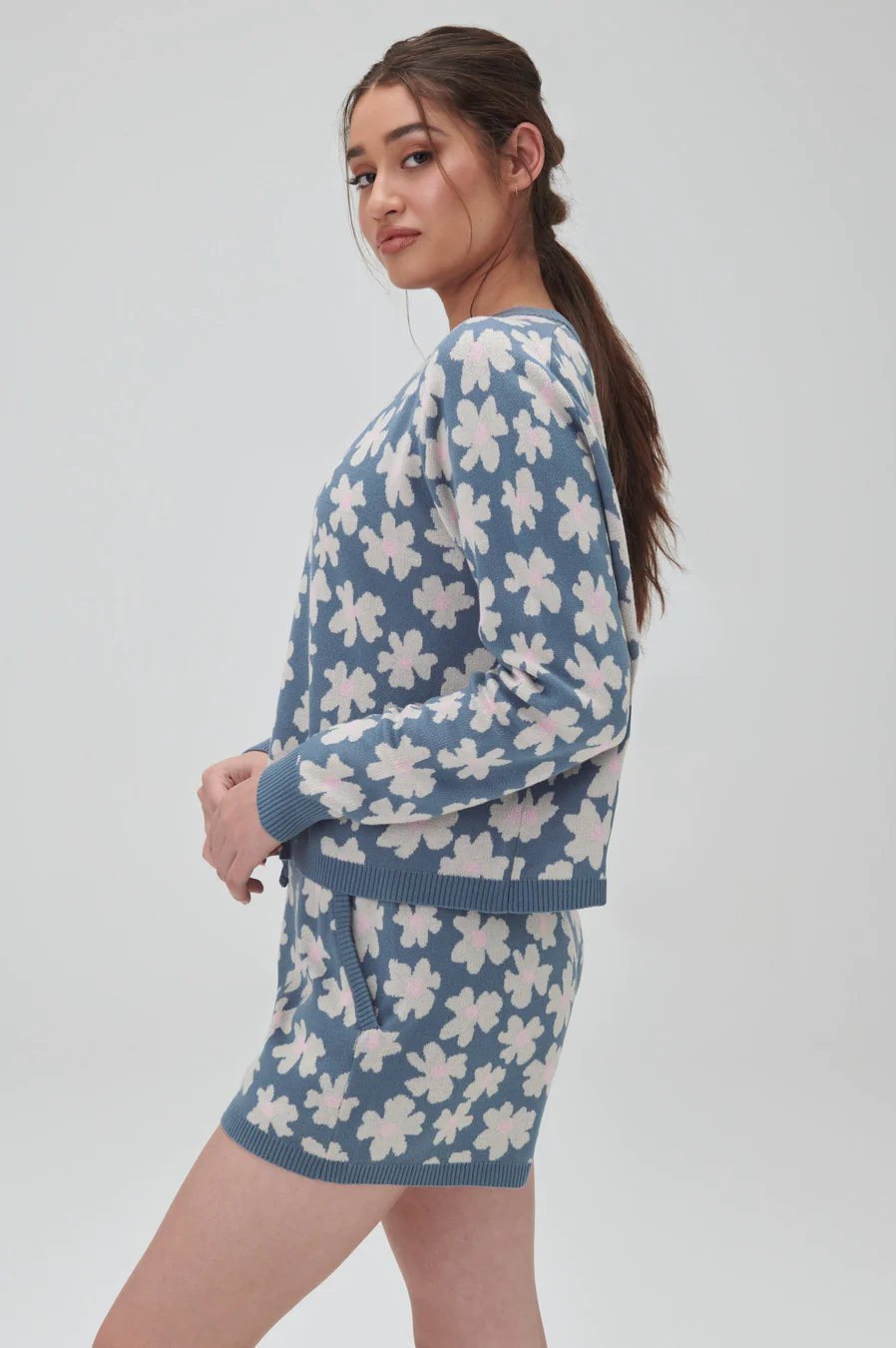 Spiritual Gangster Floral Jacquard Boxy Raglan Pullover Sweater by Spiritual Gangster as seen on celebrities