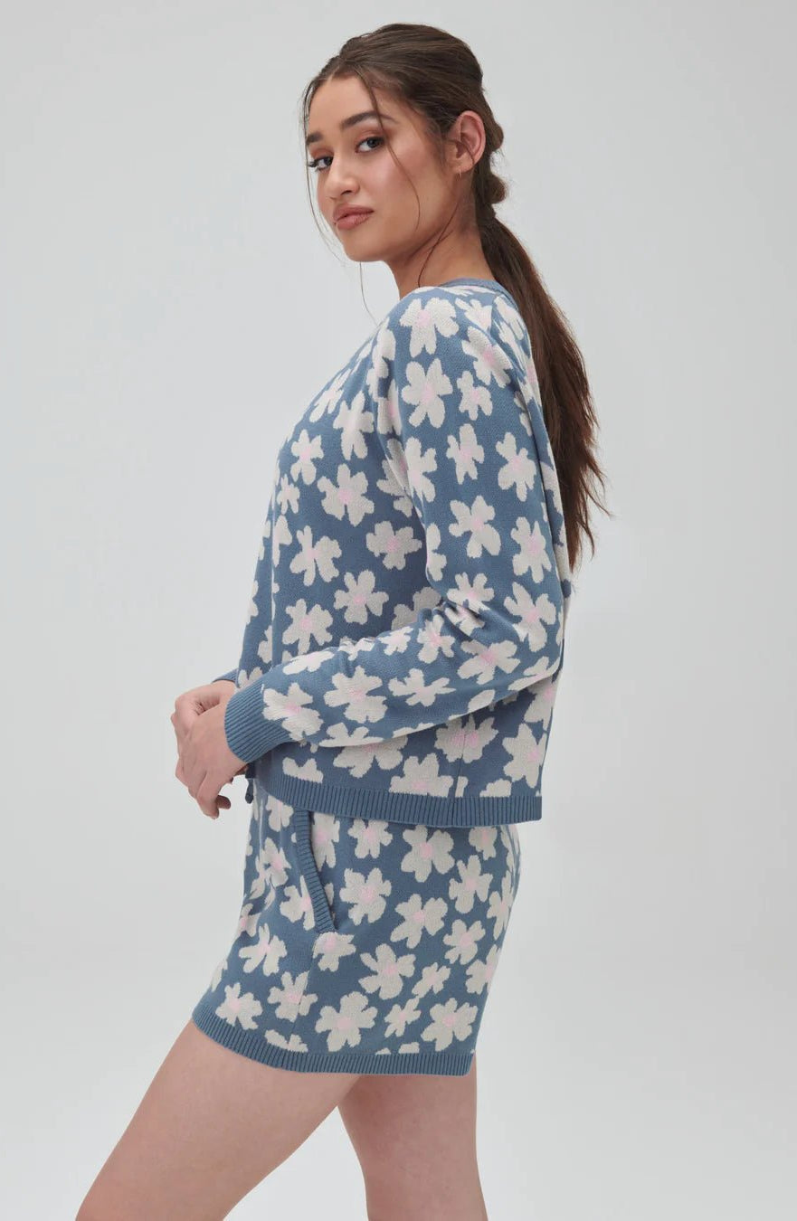 Spiritual Gangster Floral Jacquard Boxy Raglan Pullover Sweater by Spiritual Gangster as seen on celebrities