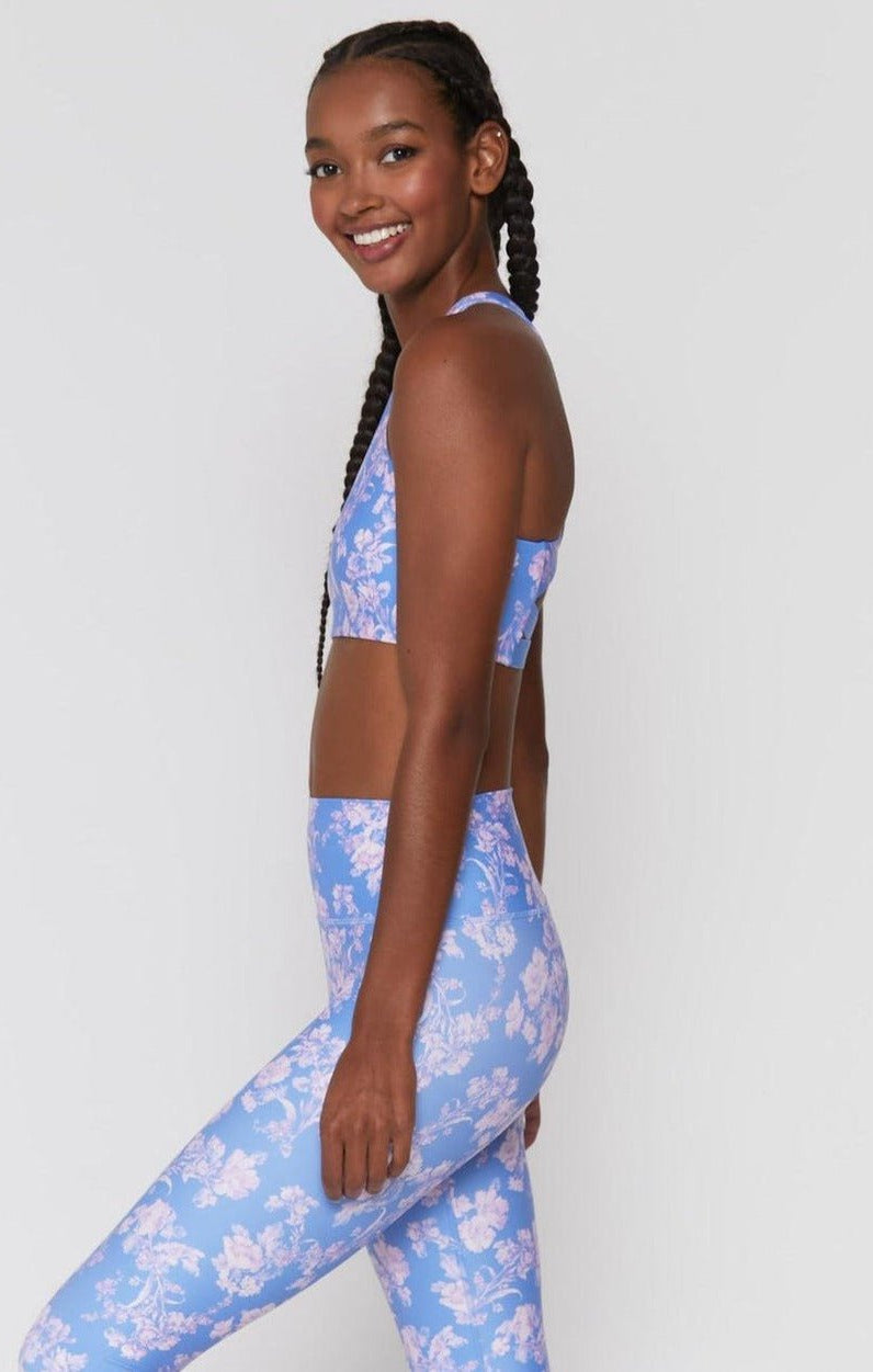 Spiritual Gangster Studio Eco Jersey Sports Bra in Jacaranda Print Cropped Top by Spiritual Gangster as seen on celebrities