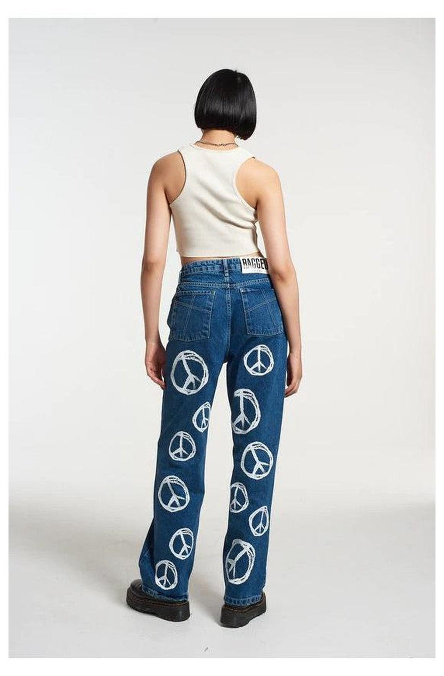 The Ragged Priest Peace Printed Dad Jeans as seen on Chloe Sims Boyfriend Jeans by The Ragged Priest as seen on celebrities