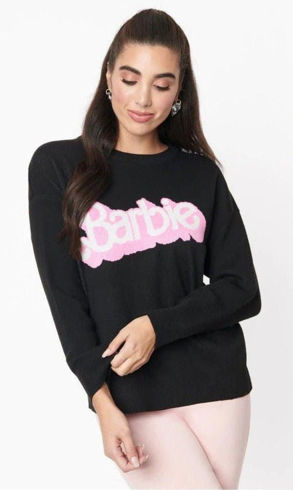 Barbie x Unique Vintage Black Barbie Logo Sweater Sweatshirt by Unique Vintage as seen on celebrities