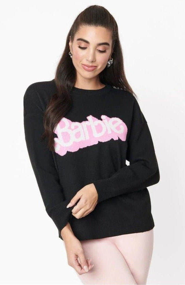 Barbie x Unique Vintage Black Barbie Logo Sweater Sweatshirt by Unique Vintage as seen on celebrities