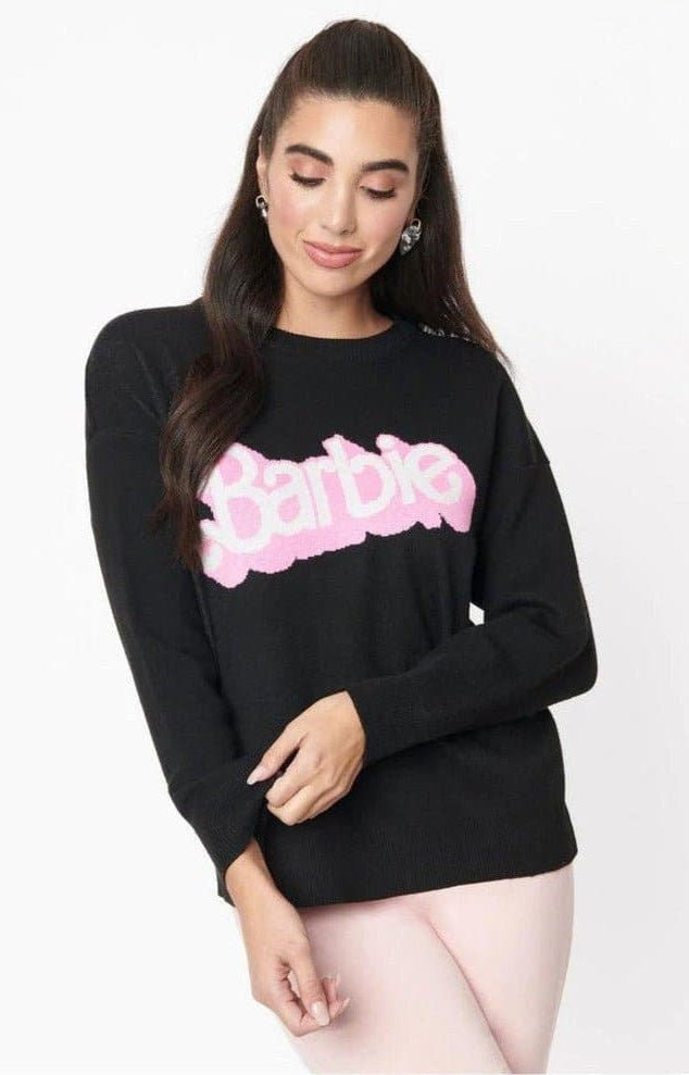 Barbie x Unique Vintage Black Barbie Logo Sweater Sweatshirt by Unique Vintage as seen on celebrities