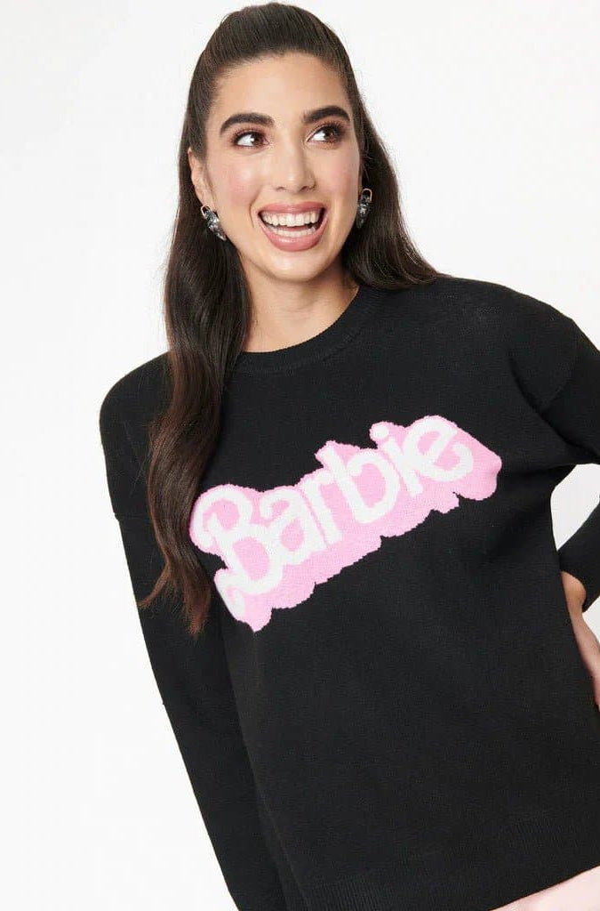 Barbie x Unique Vintage Black Barbie Logo Sweater Sweatshirt by Unique Vintage as seen on celebrities