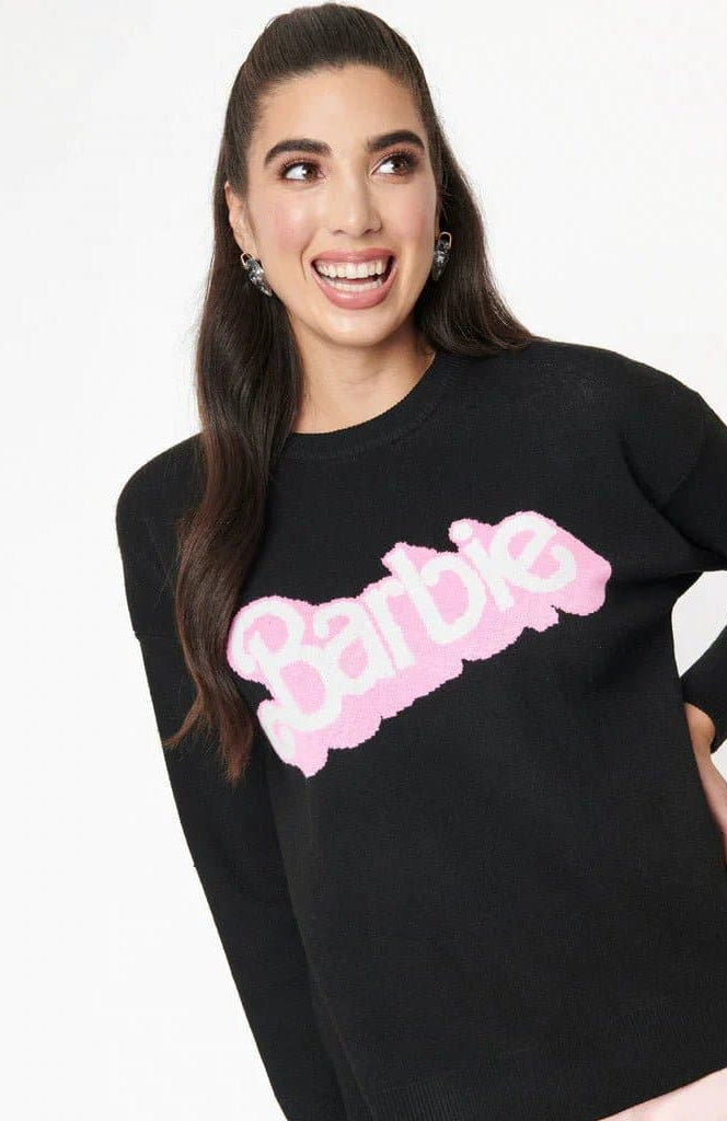 Barbie x Unique Vintage Black Barbie Logo Sweater Sweatshirt by Unique Vintage as seen on celebrities