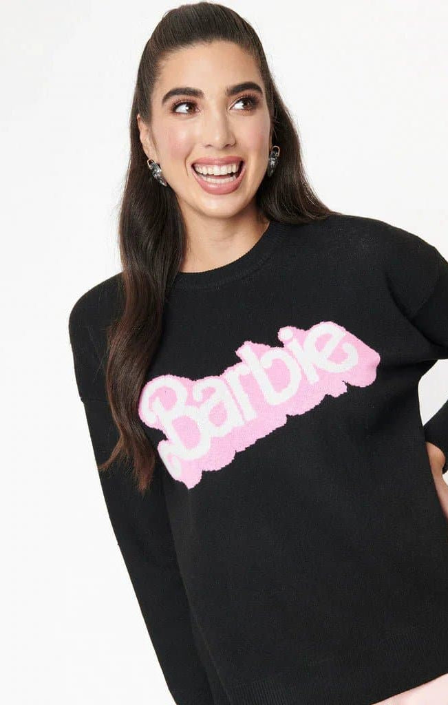 Barbie x Unique Vintage Black Barbie Logo Sweater Sweatshirt by Unique Vintage as seen on celebrities