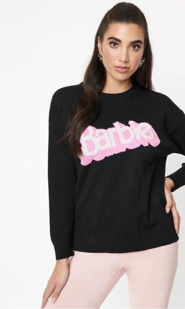 Barbie x Unique Vintage Black Barbie Logo Sweater Sweatshirt by Unique Vintage as seen on celebrities