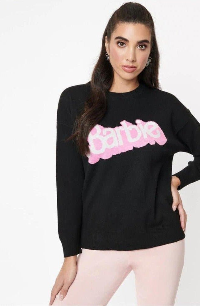 Barbie x Unique Vintage Black Barbie Logo Sweater Sweatshirt by Unique Vintage as seen on celebrities