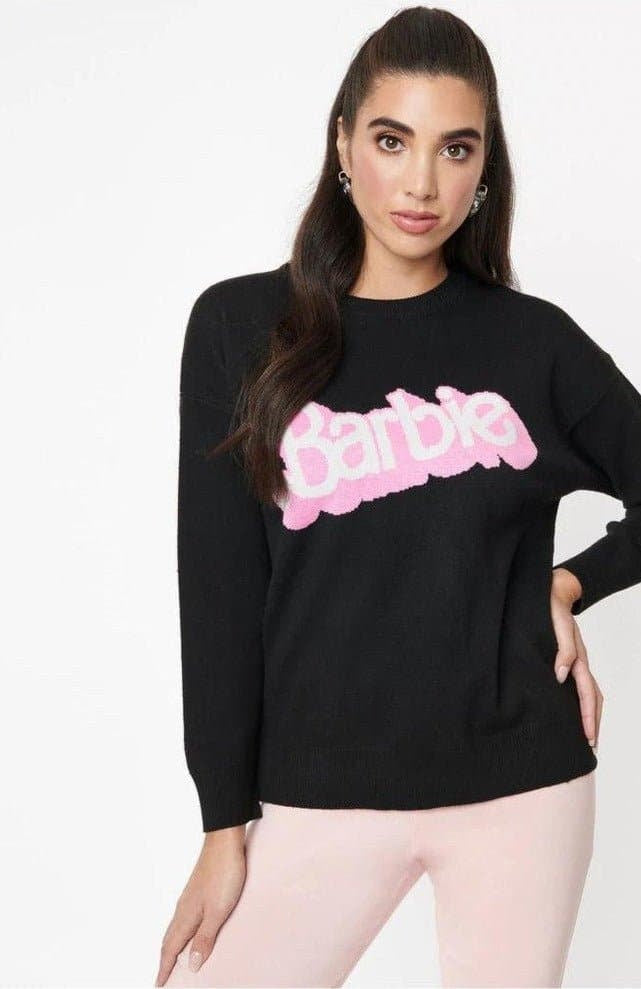 Barbie x Unique Vintage Black Barbie Logo Sweater Sweatshirt by Unique Vintage as seen on celebrities