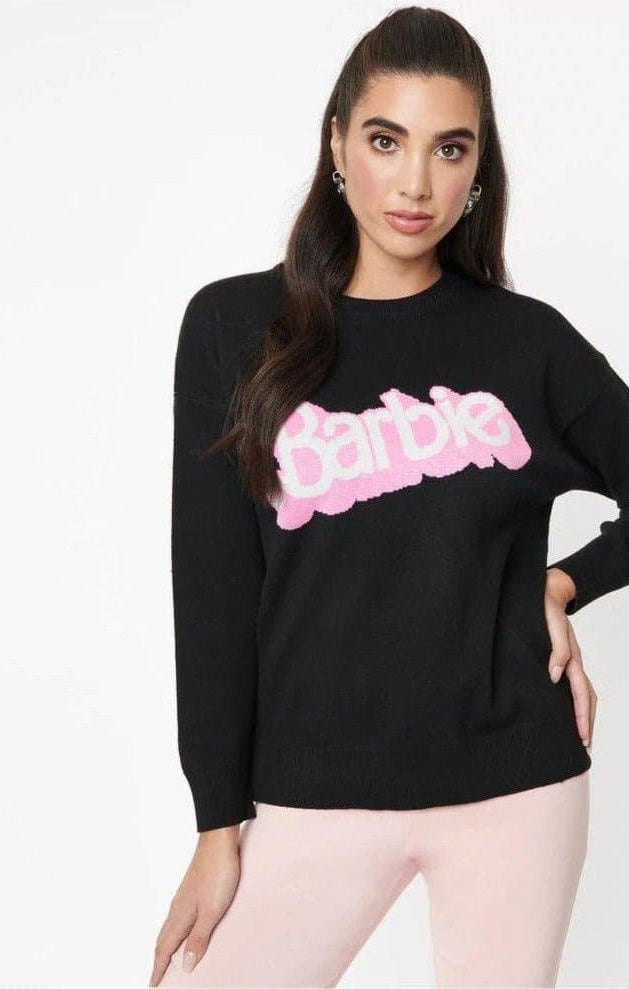 Barbie x Unique Vintage Black Barbie Logo Sweater Sweatshirt by Unique Vintage as seen on celebrities