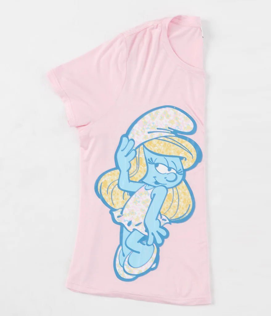 Shop Unique Vintage The Smurfs x Unique Vintage Pink Smurfs Fitted Tee Top for women – premium loungewear and festival fashion at Spoiled Brat