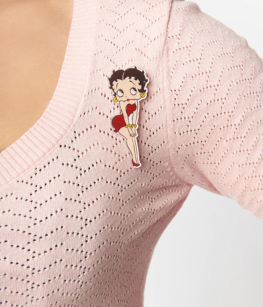 Unique Vintage Betty Boop x Unique Vintage Light Pink Sweetheart Cardigan - Spoiled Brat