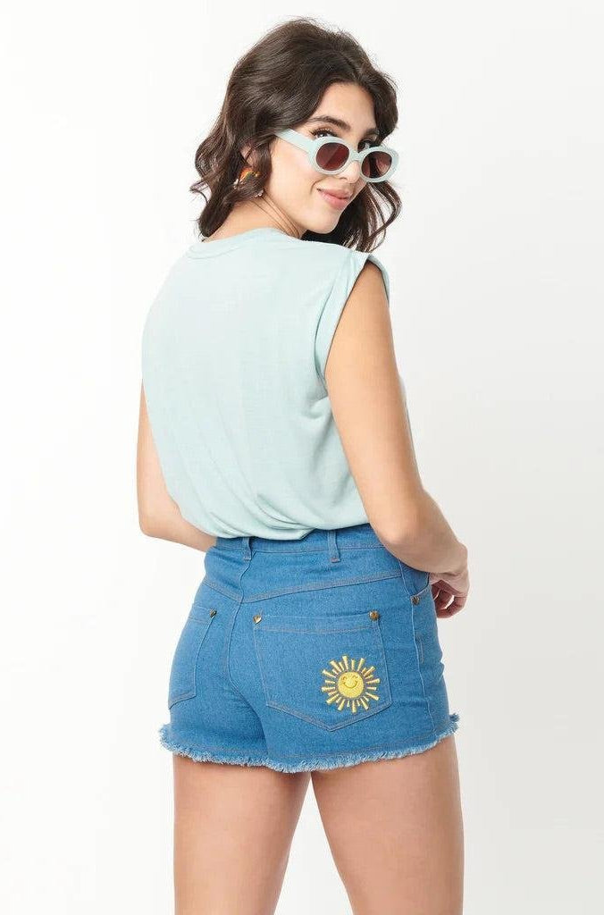 Care Bears x Unique Vintage Funshine Denim Shorts Shorts by Unique Vintage as seen on celebrities