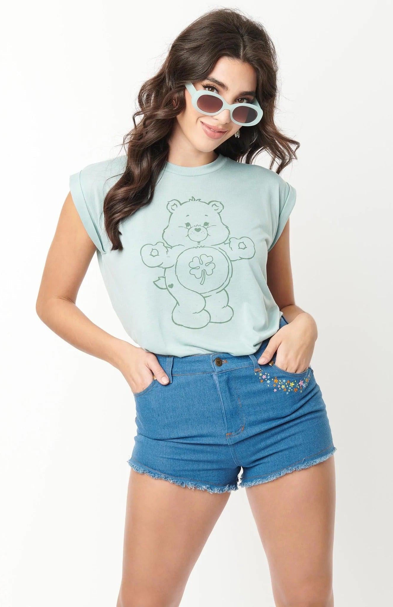 Care Bears x Unique Vintage Funshine Denim Shorts Shorts by Unique Vintage as seen on celebrities