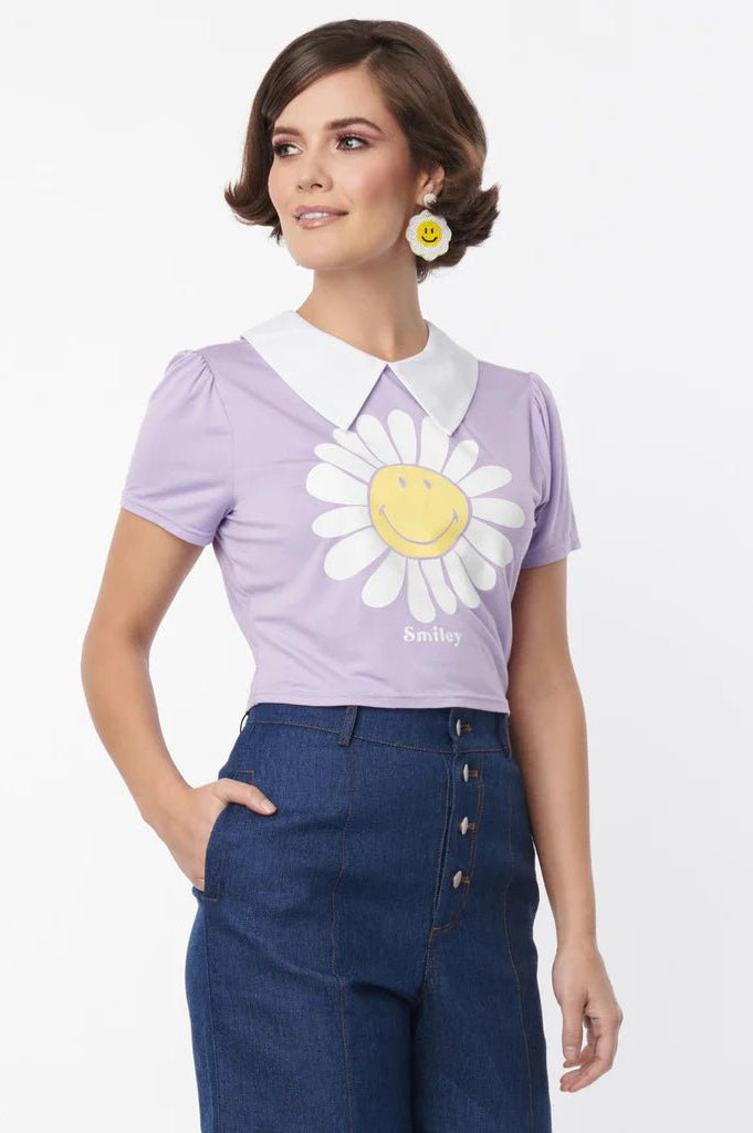 Unique Vintage x Smiley® Purple Flower Tee Top Top by Unique Vintage as seen on celebrities
