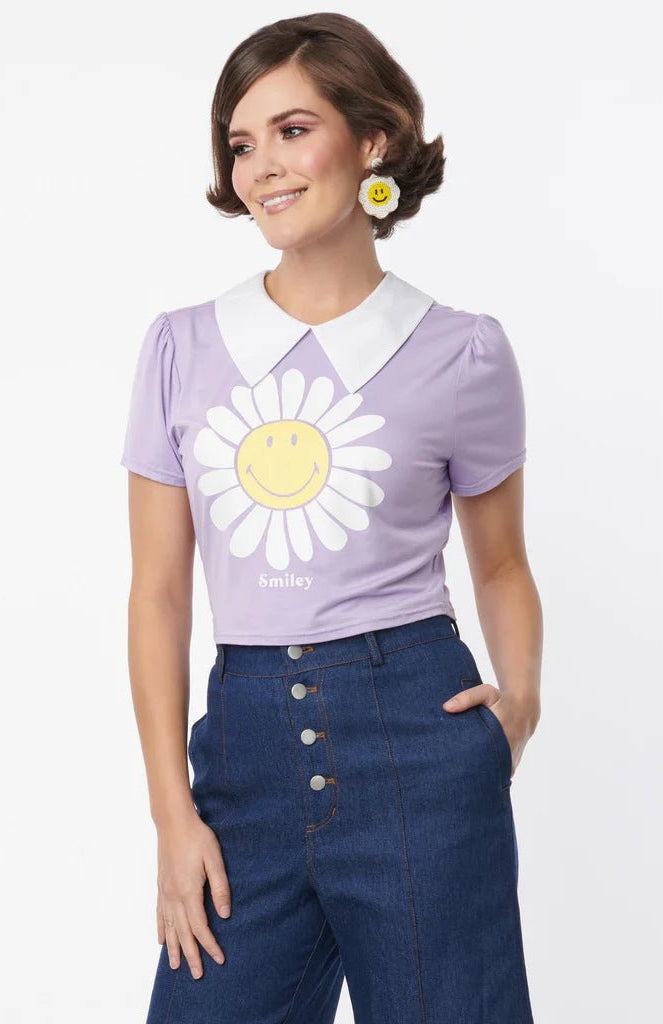 Unique Vintage x Smiley® Purple Flower Tee Top Top by Unique Vintage as seen on celebrities